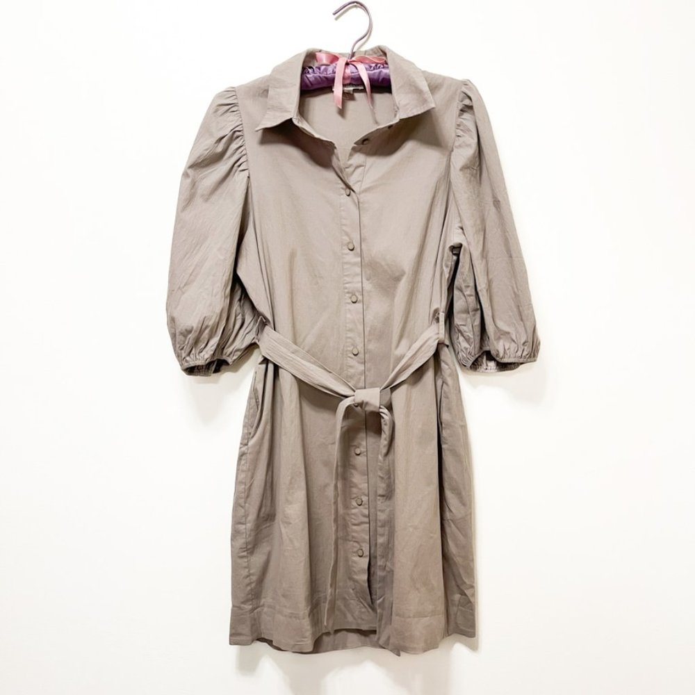 Lightweight Khaki Color, Balloon Sleeve Dress with Belt size L